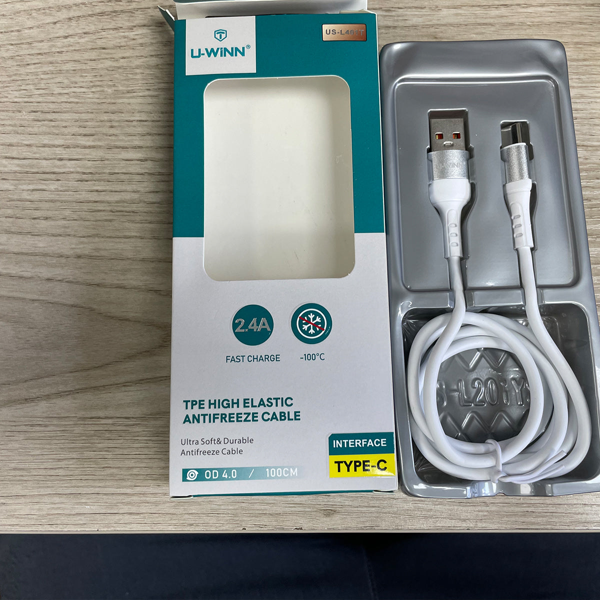 Cable para carga L401 USB-C Cable 2.4A 1M White USB 3.0 UWINN